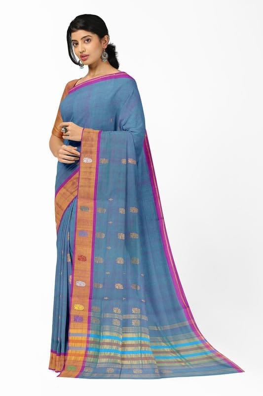 APCO Handloom - Women's Venkatagiri Pure Cotton Handloom Saree, Blue 09 view 2
