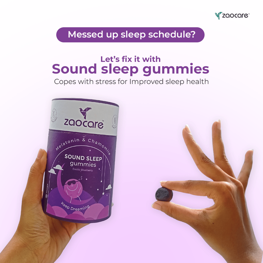 Zaocare Sound Sleep Gummies With Melatonin & Chamomile | For Deep Sleep, Stress Relief & Relaxation | Non habit Forming| No addiction| No side effects | 30 Gummies (1 Gummy Per Serving) view 2