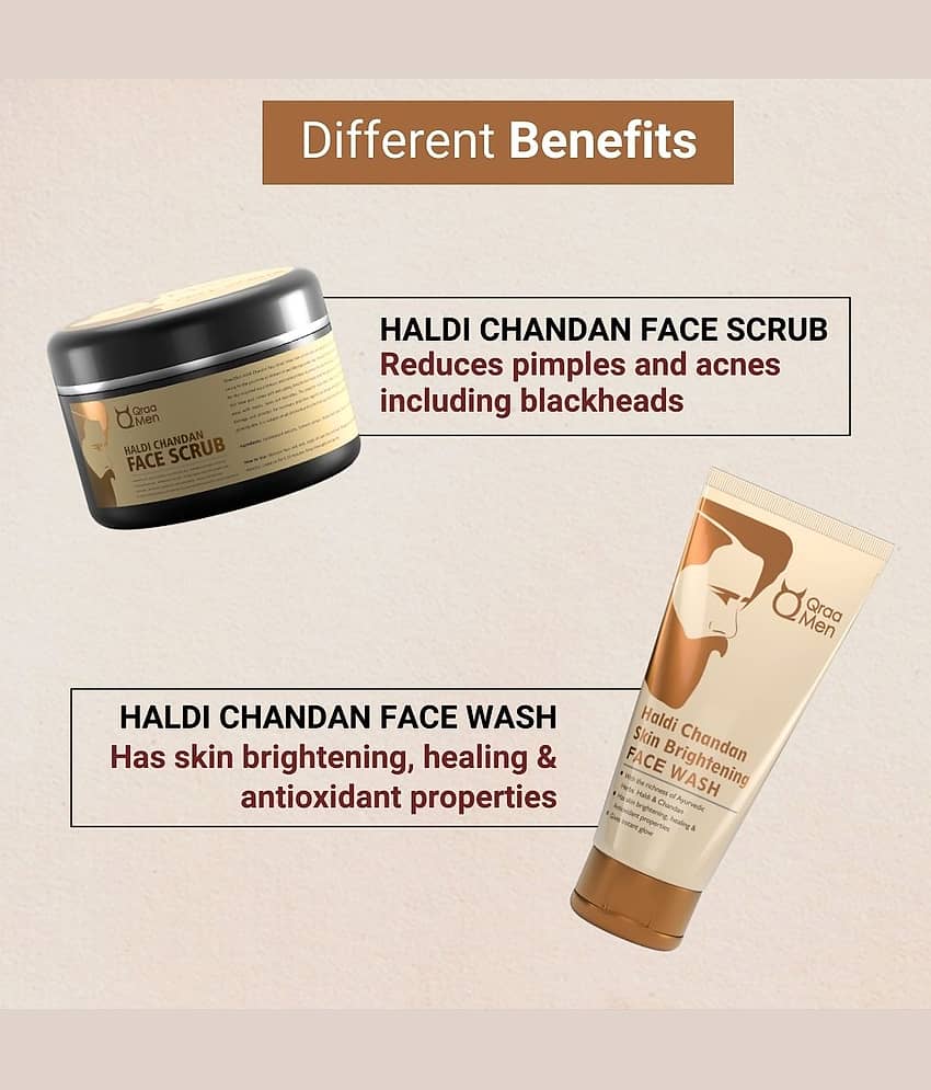 Qraa Men Haldi Chandan Face Care Kit - Combo pack of Haldi chandan Face wash 100g & Scrub 100g | Lightens & Brightens skin tone with turmeric extracts view 2