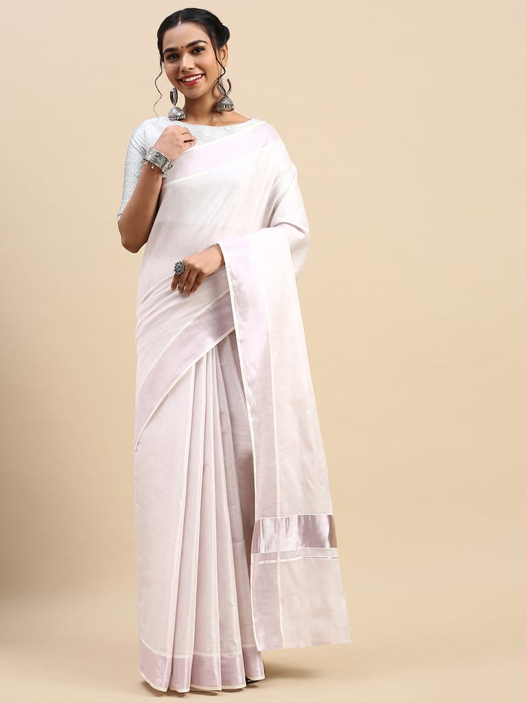 Kerala Saree Purple Colour Copper Jari plain Border KS92 view 2