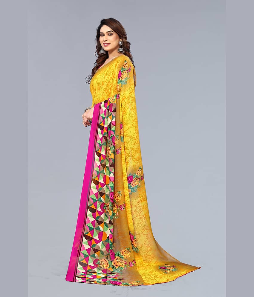ANAND SAREES Georgette Printed Saree With Unstitched Blouse Piece ( Yellow ) view 2
