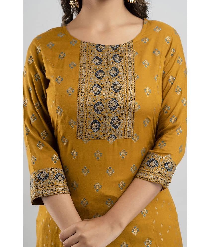 MAUKA - Gold Straight Rayon Women's Stitched Salwar Suit ( Pack of 1 ) view 2