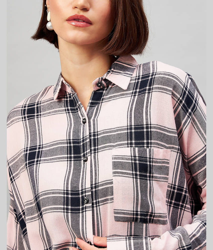 Chimpaaanzee Women Checks Viscose Shirt ( Pink ) view 2