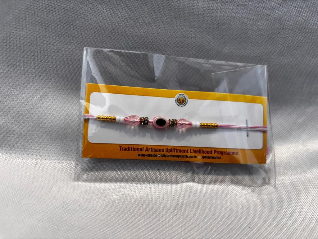 TULIP Handcrafted Pink & White Rakhi with Bead Embellishments 1 PC view 2