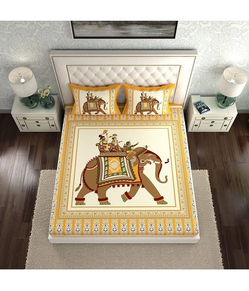 Cosito Cotton 1 Double Bedsheet with 2 Pillow Covers ( Yellow ) view 2