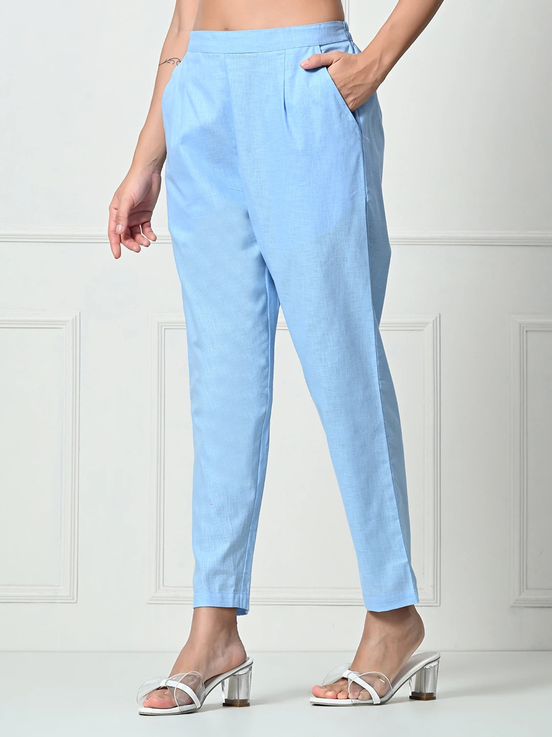 Women’s Linen Cotton Palazzo Pants – Effortless Style & Breathable Comfort | Blue view 2