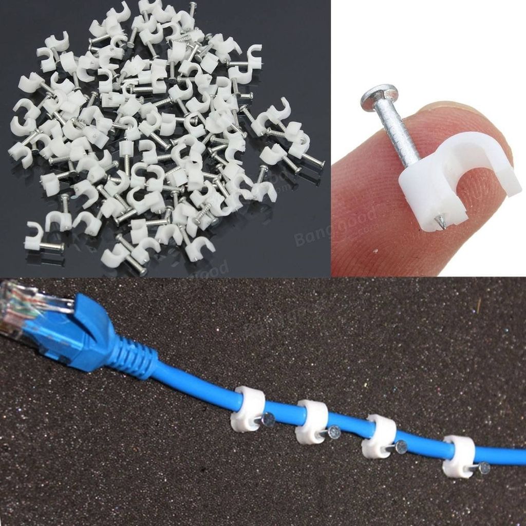 8mm Diameter Wire Fastener Circle Cable Clips with Metal Nail pack of 100 pcs view 2