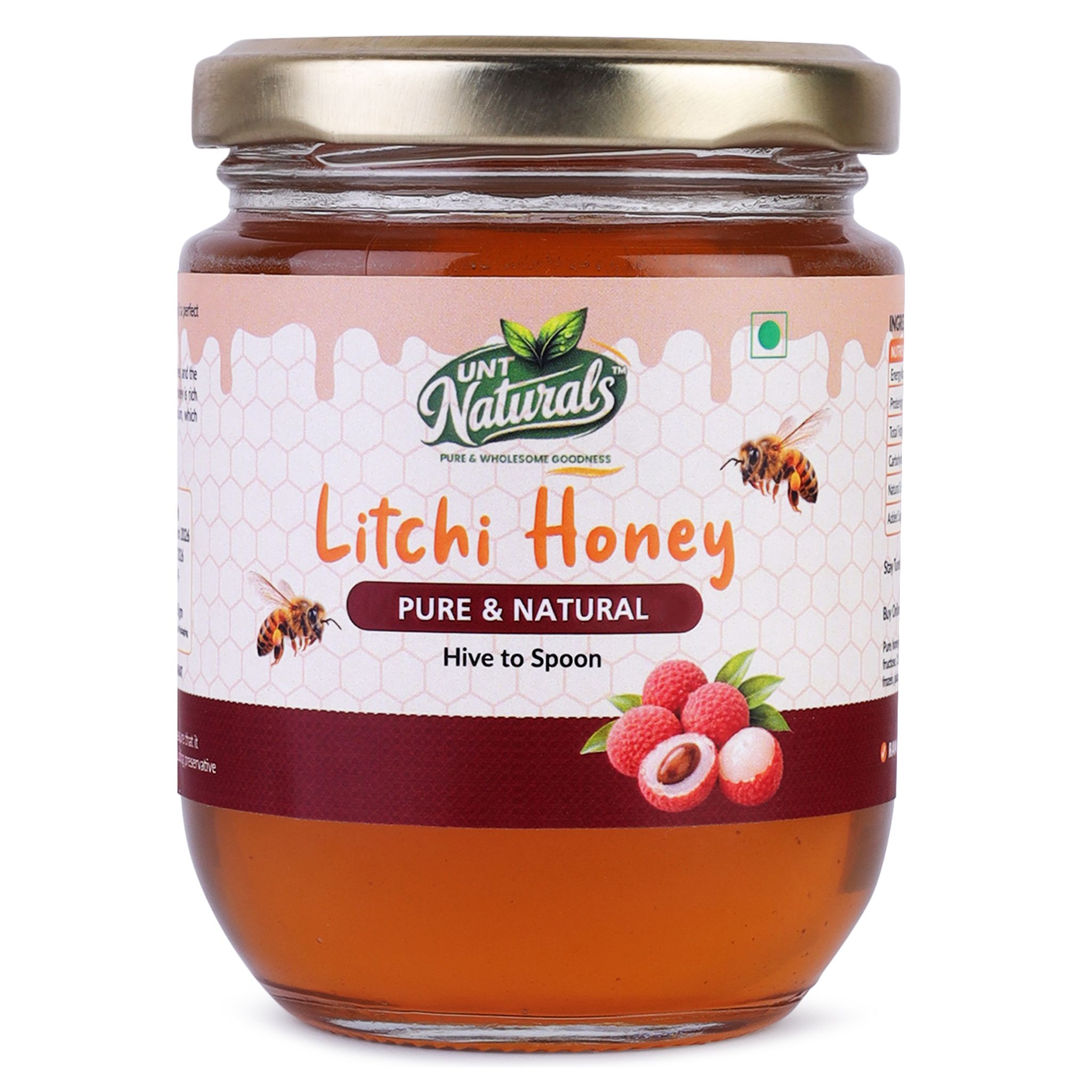 UNT Naturals Raw Litchi Honey 250g- Pure & Natural Honey- Unfiltered, Unprocessed & Unheated Shahad- No Added Sugar- Naturally Contains Enzymes & Antioxidant- Ideal for Tea, Cooking & Baking