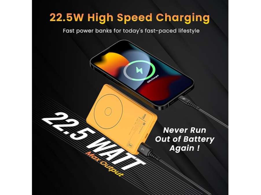 Portronics Luxcell Mini 10K (Non-Wireless) 22.5 Watt Output, BIS Certified, Compact, 10000 mAH PowerBank - Yellow view 2