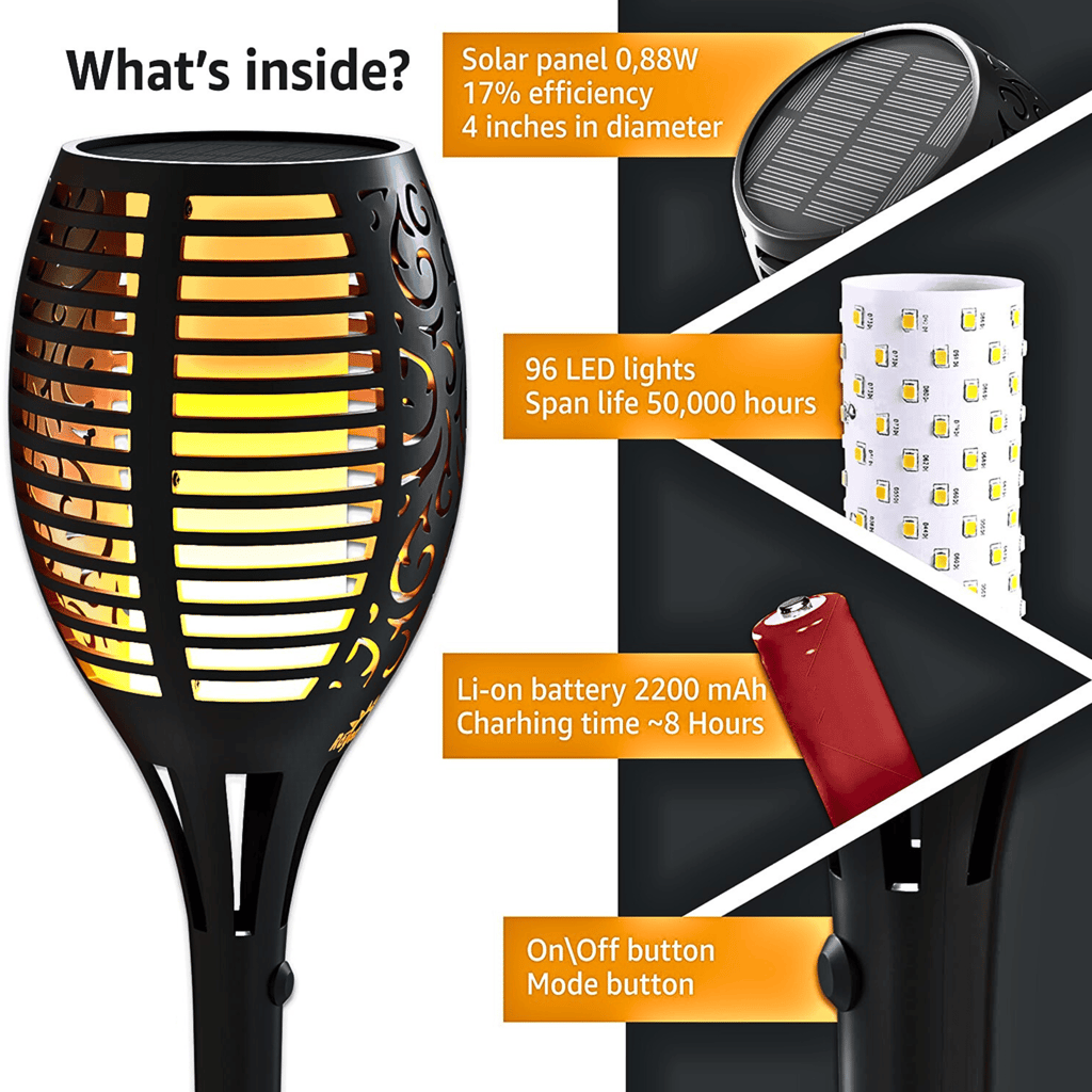SAHAPECT Solar LED Light, 96 Led Garden Marshal Flickering Flame Torch Light Lamp-Pack of 1 view 2