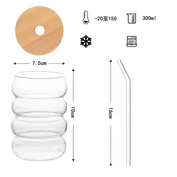 Drinking Glasses with Bamboo Lids and Glass Straw 400 ML Travel Sipper for Juice Water Smoothies Cocktail Beer Mugs Iced Coffee Milkshakes (Pack of 2) view 2