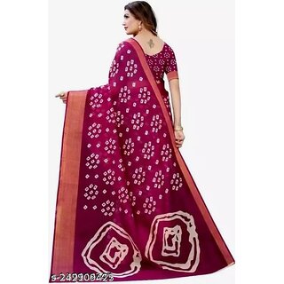 Wine Colour Bandhani Printed Cotton Silk Saree view 2