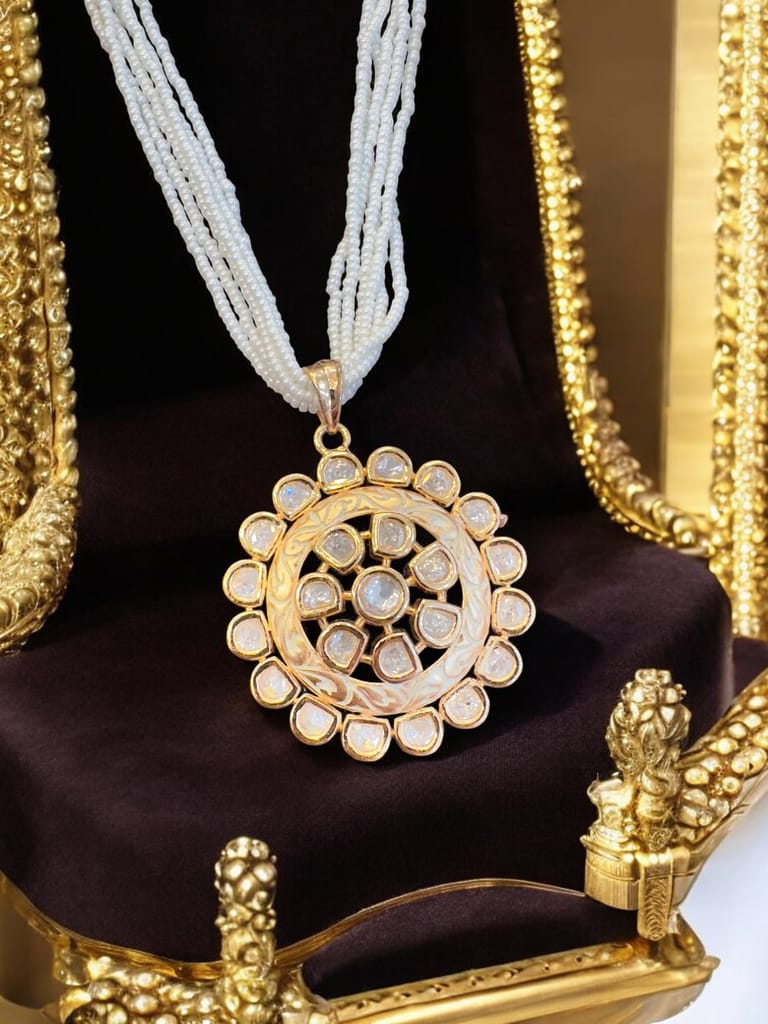 Pearl and Kundan Necklace Pendant Set By Dia Art Jewels view 2