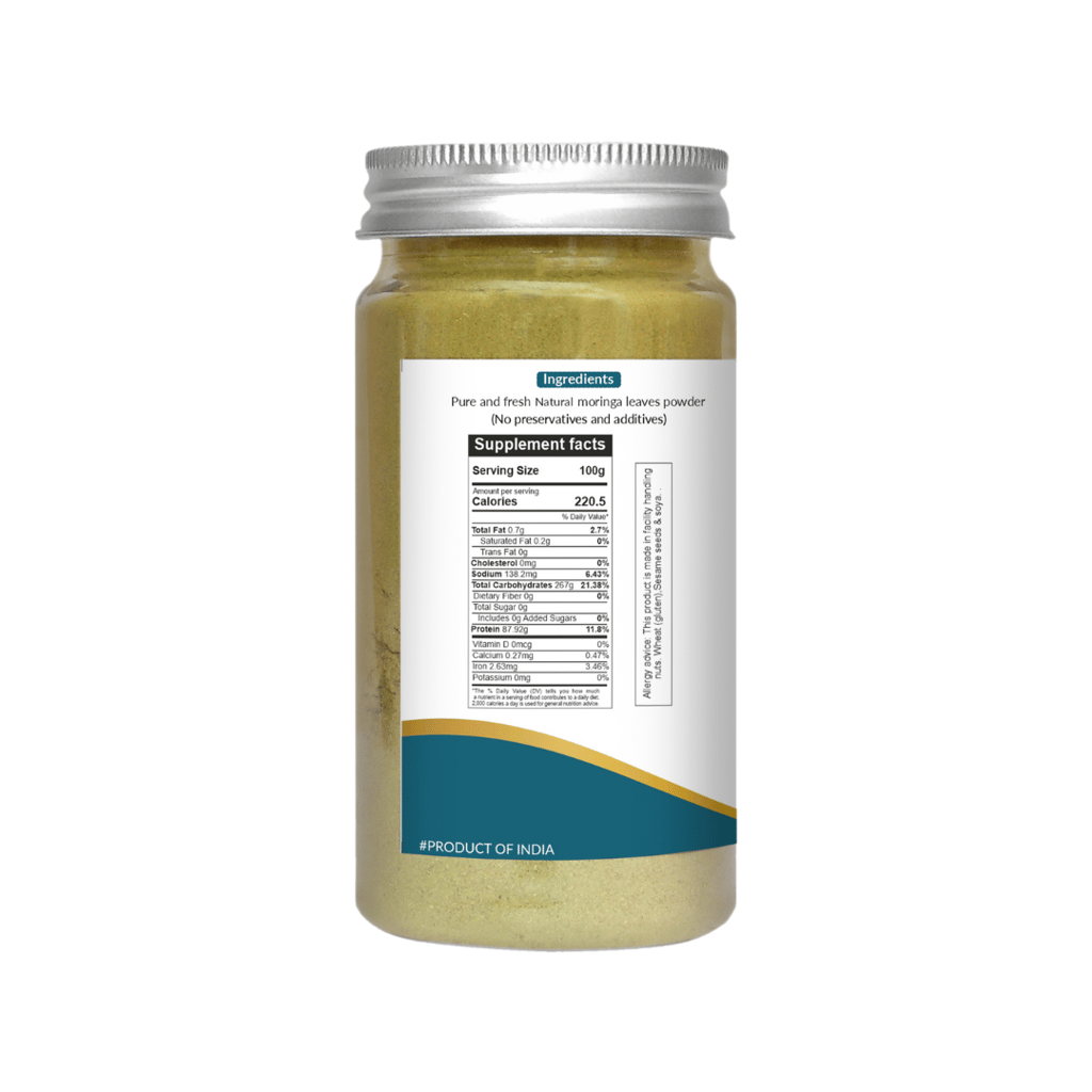 Natural Moringa Leaves Powder For Hair Growth, Heart Health And Digestion - 100g view 2