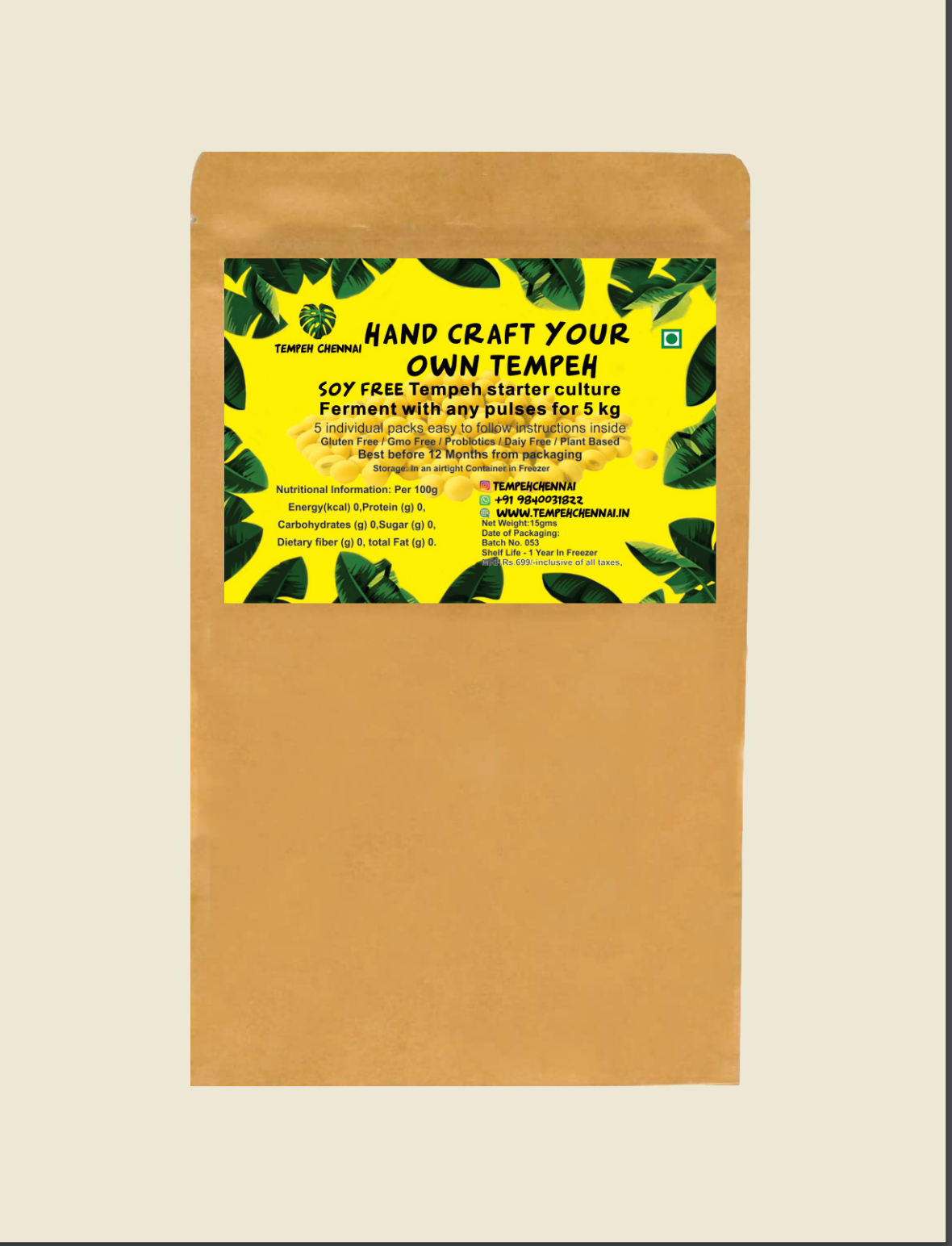 TempehChennai Tempe Starter Culture (Soy Free) (Makes 5 Kilograms of Non-Soy Tempeh), 10 gm view 2
