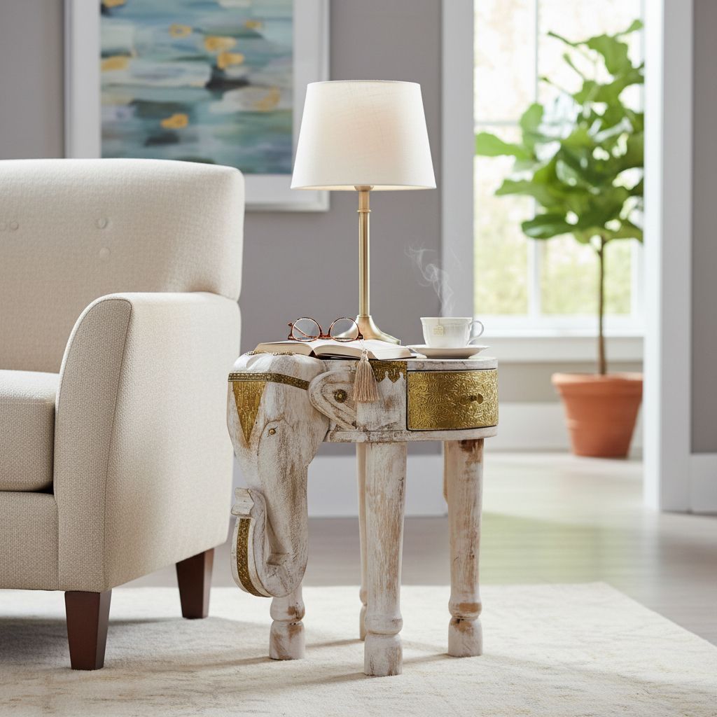 Handicraft Elephant Shaped Wooden Tea Table | Bedside Table-End Table view 2