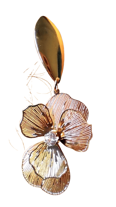 Gold Pansy Earrings with Cubic Zirconia