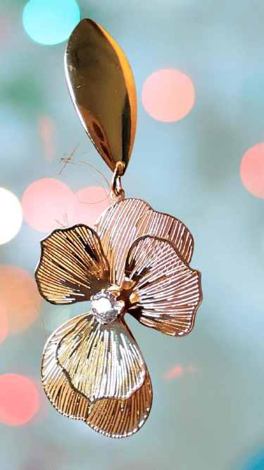 Gold Pansy Earrings with Cubic Zirconia view 2