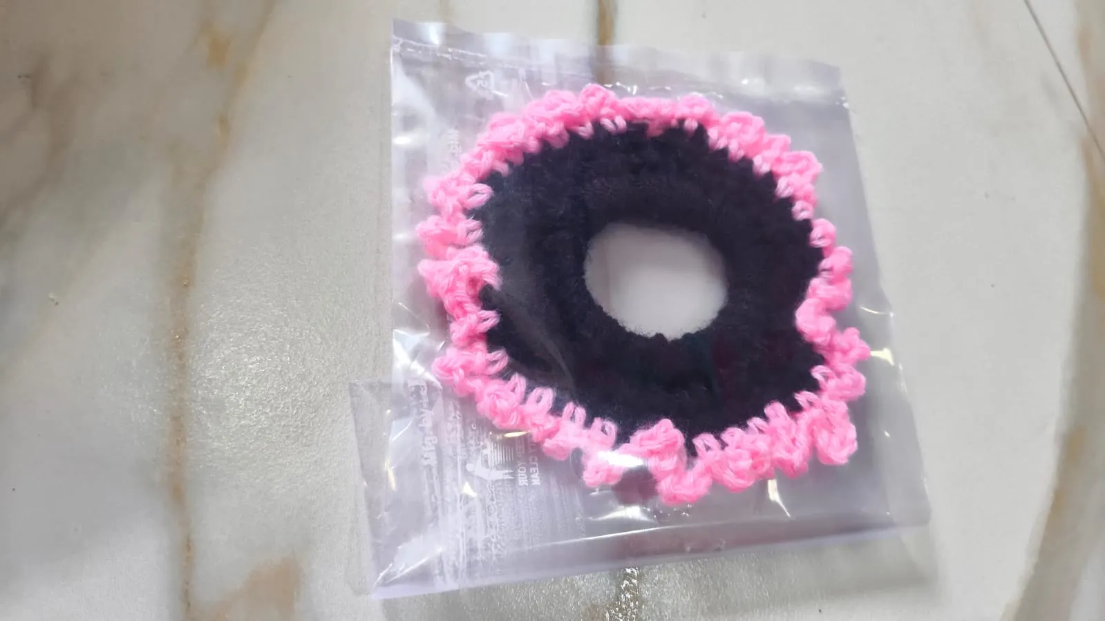Crochet Scrunchies in pink and black colors