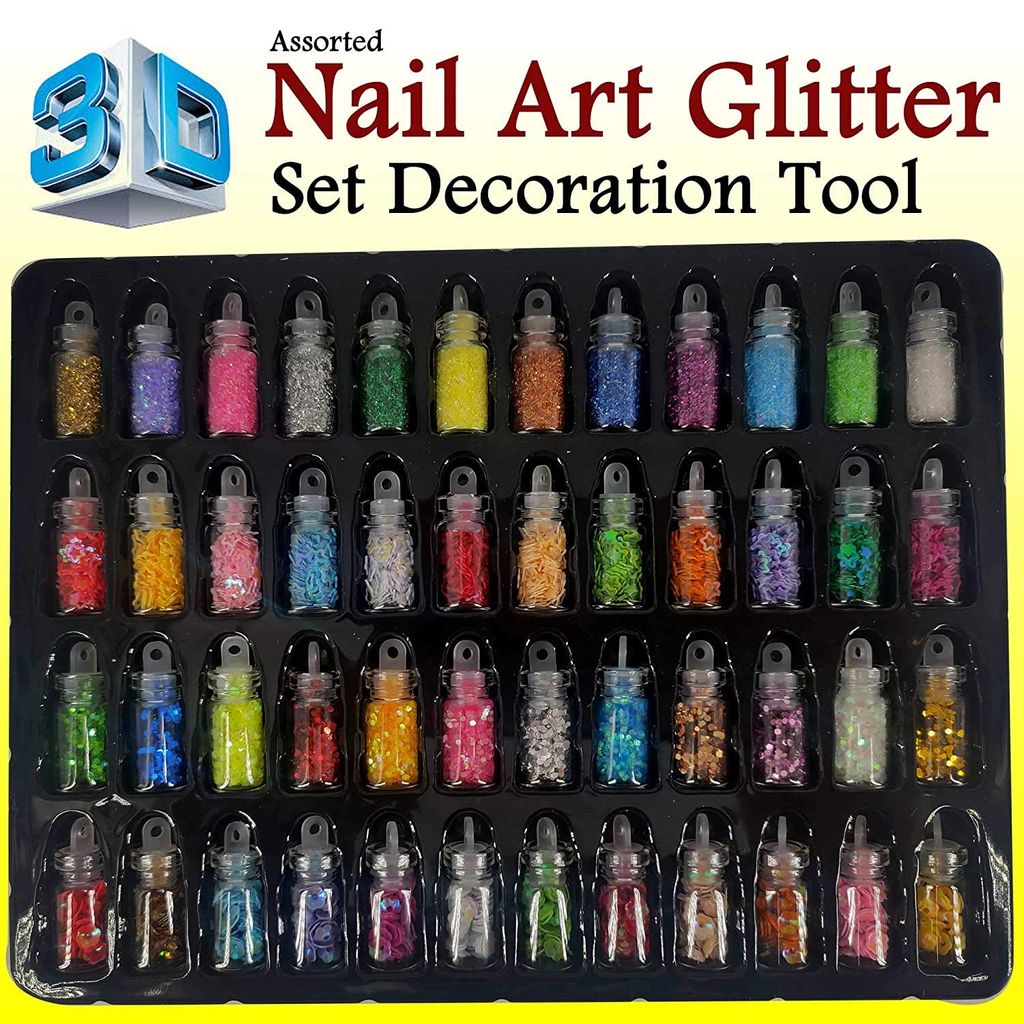 Elecsera Cosmetics 3D Nail Art Glitter Stickers Powder Manicure Polish Mixed Design (Multicolor) view 2