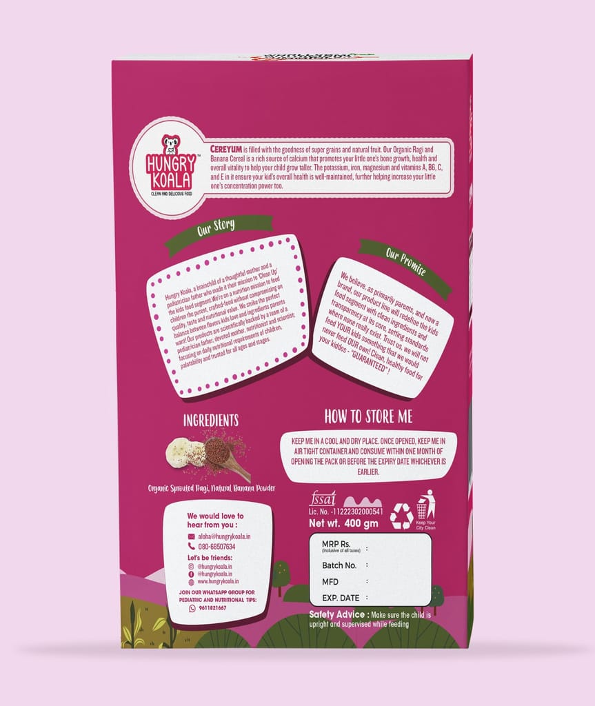 HUNGRY KOALA Ragi & Banana Cereal Made With Natural Ingridients For Kids To Grow Healthy No Preservative Or Additives Or Maida view 2