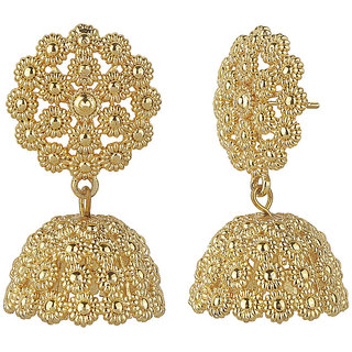 Flower Filigree Jhumki Earrings for Women's Color Golden Brass Copper Material Earrings for Women's Fashion Jewelry view 2