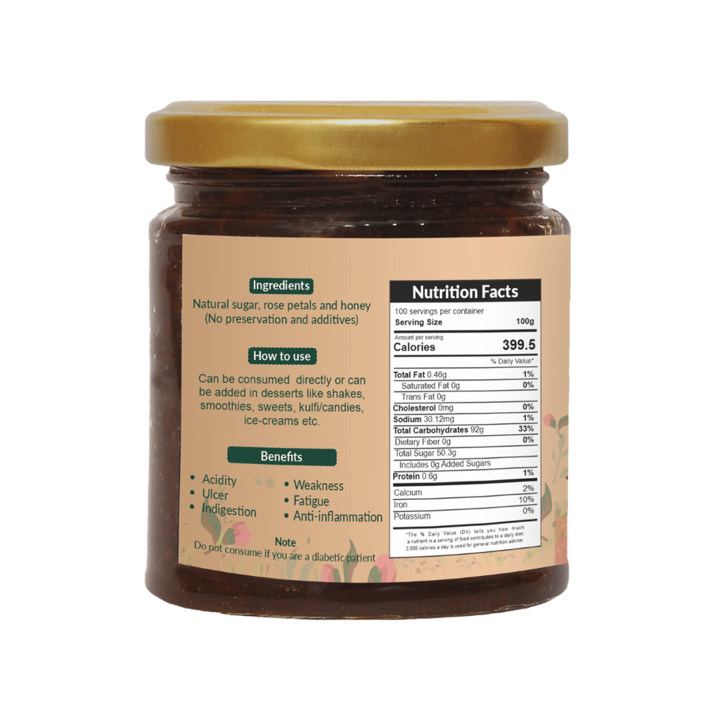 Sajeevan Organic Gulkand – Premium Rose Petal Preserve in Glass Jar | Natural Ayurvedic Sweet with Sun-Dried Damask Roses & Natural Sugar - 250gm view 2