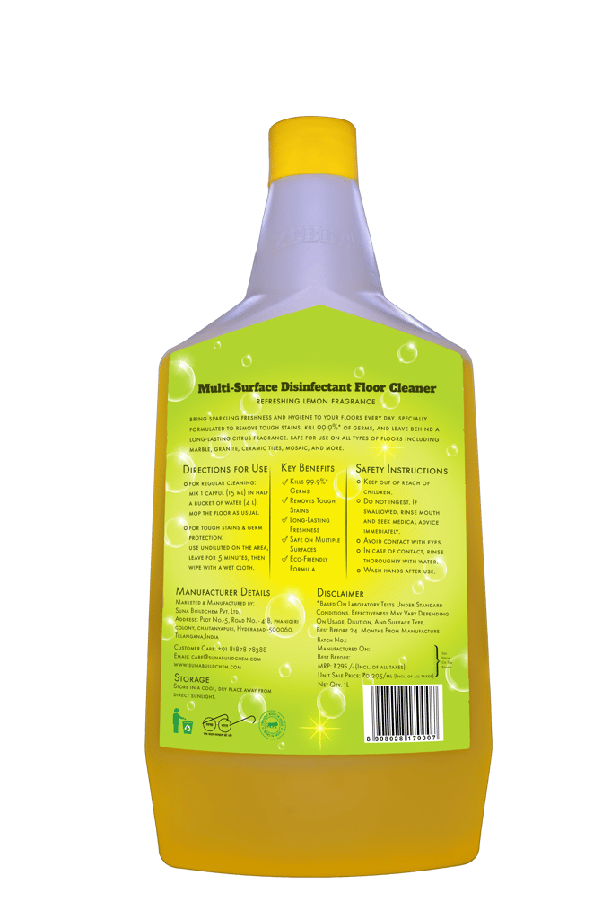 SUNA ZEBRA Floor Cleaner Citrus Sparkle - 1L Multi-Surface Disinfectant view 2