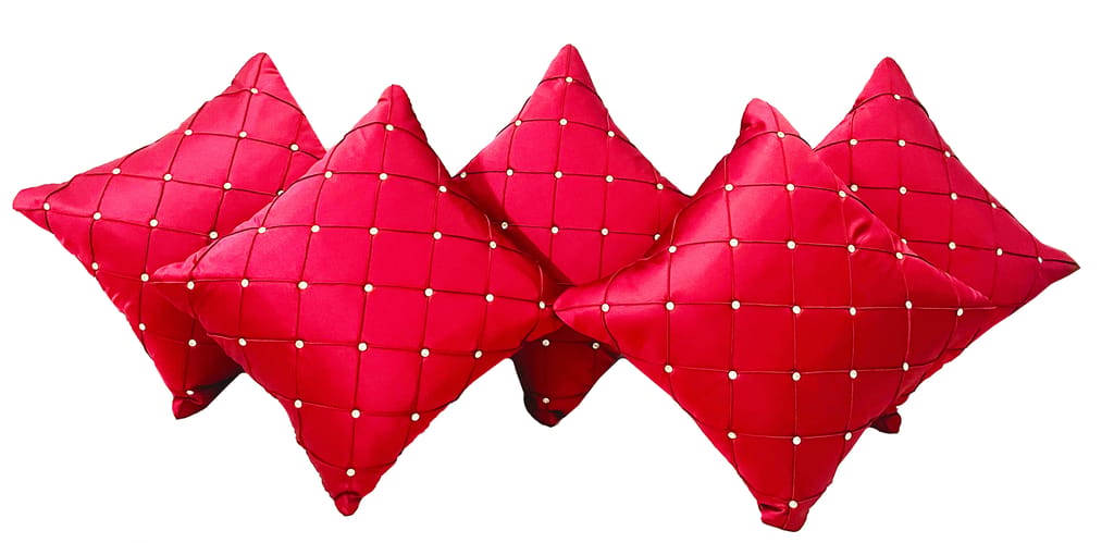 Omkar by R3 Inc. Satin Cushion Cover with Beads (Red) (Set of 5) 16x16 inch view 2