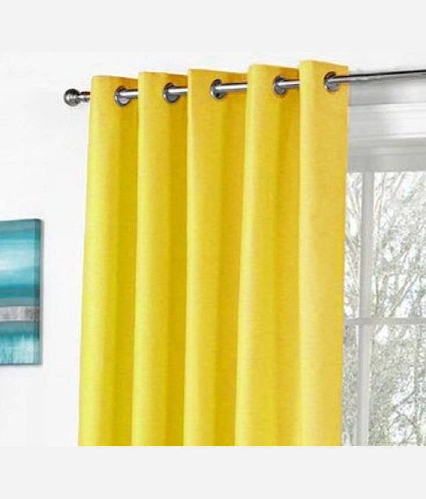 N2C Home Solid Semi-Transparent Eyelet Curtain 7 ft ( Pack of 2 ) - Yellow view 2