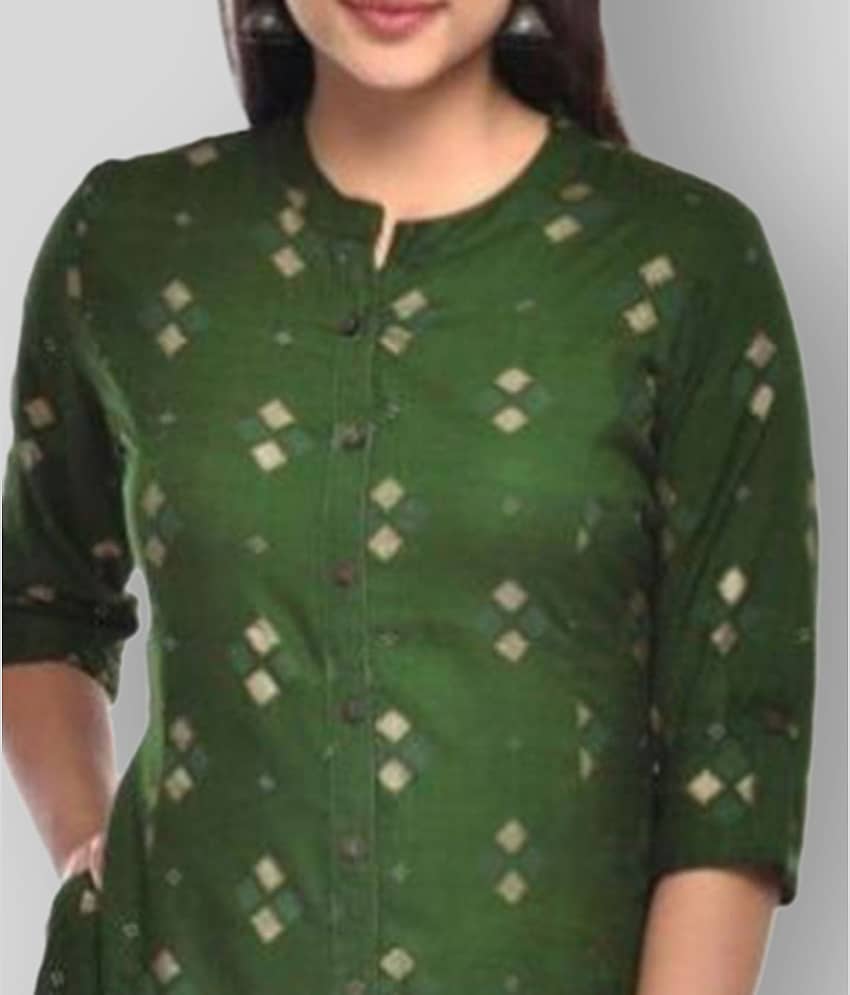 Pistaa - Green Cotton Women's Front Slit Kurti ( Pack of 1 ) view 2