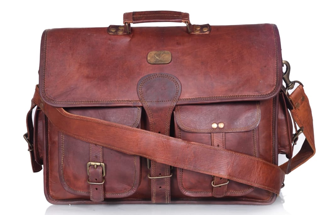 Joyait Leather Handicraft - 18 Inch Vintage Handmade Leather Travel Messenger Office Crossbody Bag Laptop Briefcase Computer College Satchel Bag For Men And Women