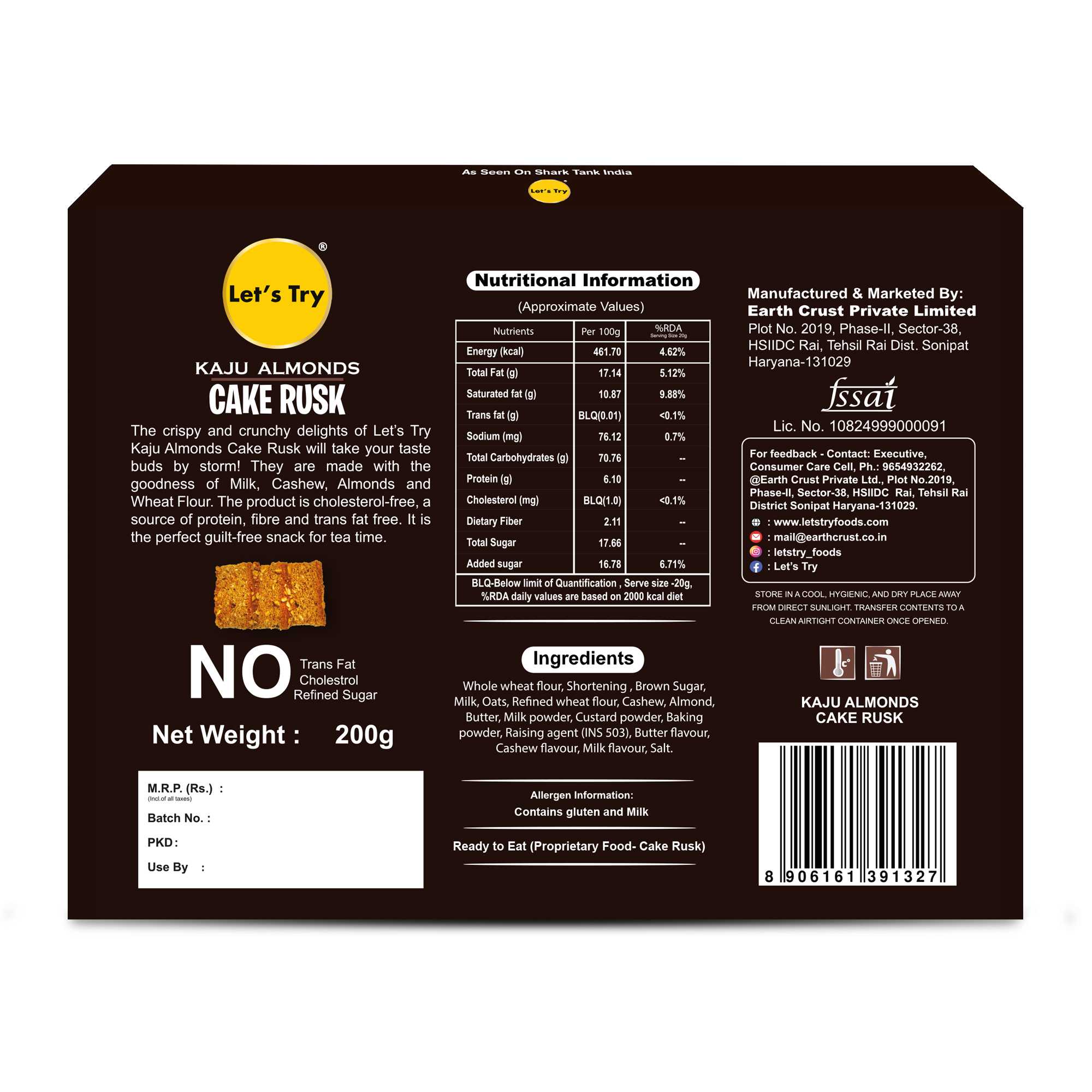Let's Try Kaju Almond Cake Rusk - 200g view 2