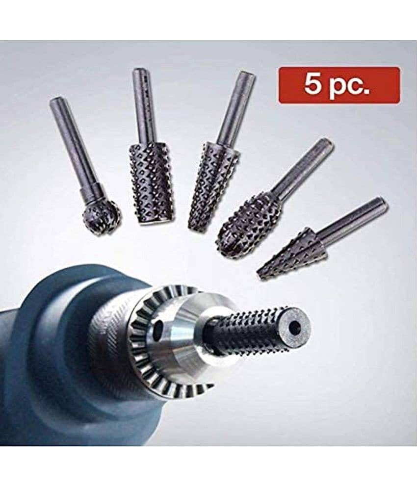SHB 5pcs/set High Speed Steel Burr Drill Bit Set Wood Carving Rasps For Dremel Shank Burs Tools Cutting Tool Black view 2