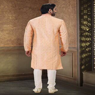 Raivat Ethnic Peach Colour Jacquard Banarasi Silk Thread Work Kurta Pajama 2025 view 2