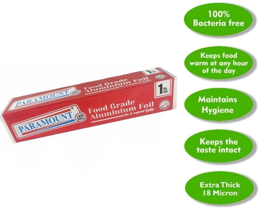 Paramount Aluminium Foil for Food Packing - 1kg Net Weight, Keeps Food Warm, Fresh & Hygienic, Ideal for Food Storage and Cooking, Pack of 1 view 2