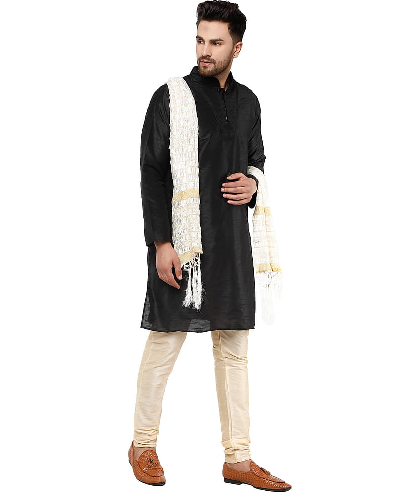 SKAVIJ Black Silk Blend Kurta Pyjama Set view 2