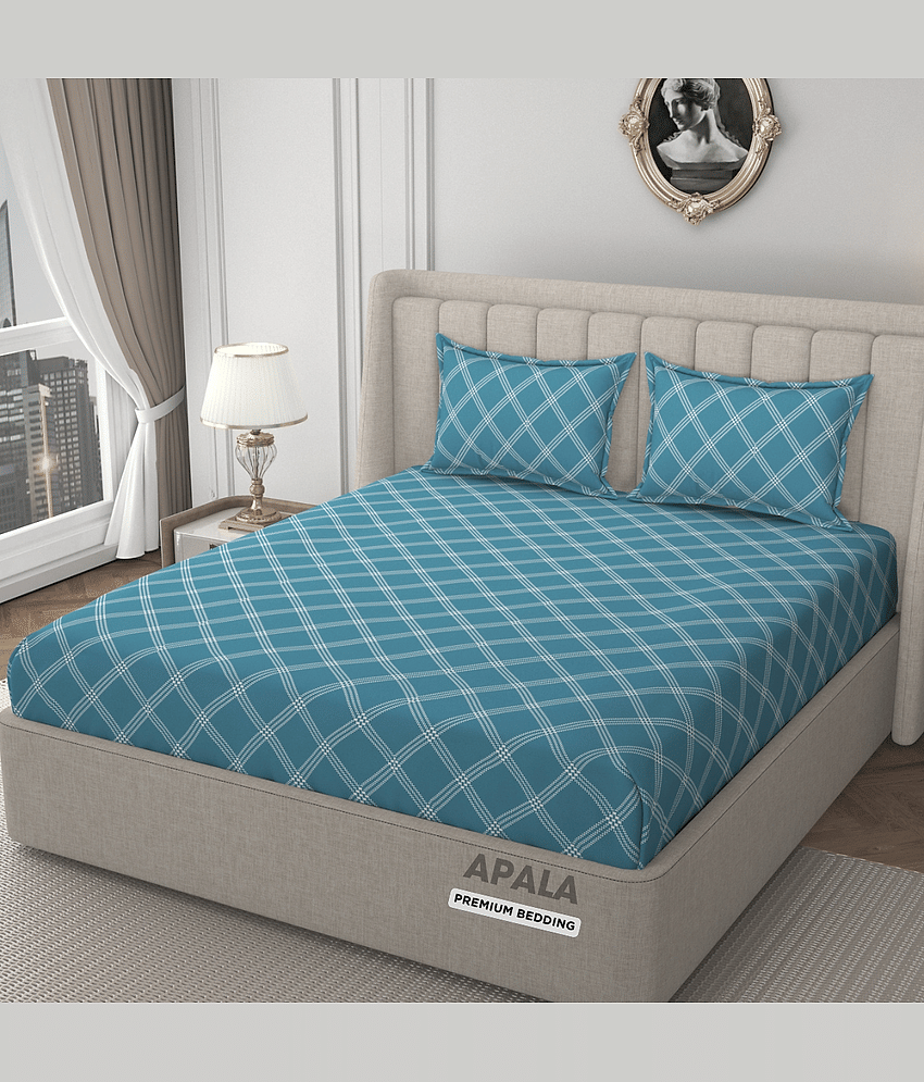 Apala Microfibre 1 King Fitted Bedsheet with 2 Pillow Covers ( 198 cm x 182 cm ) , Blue view 2