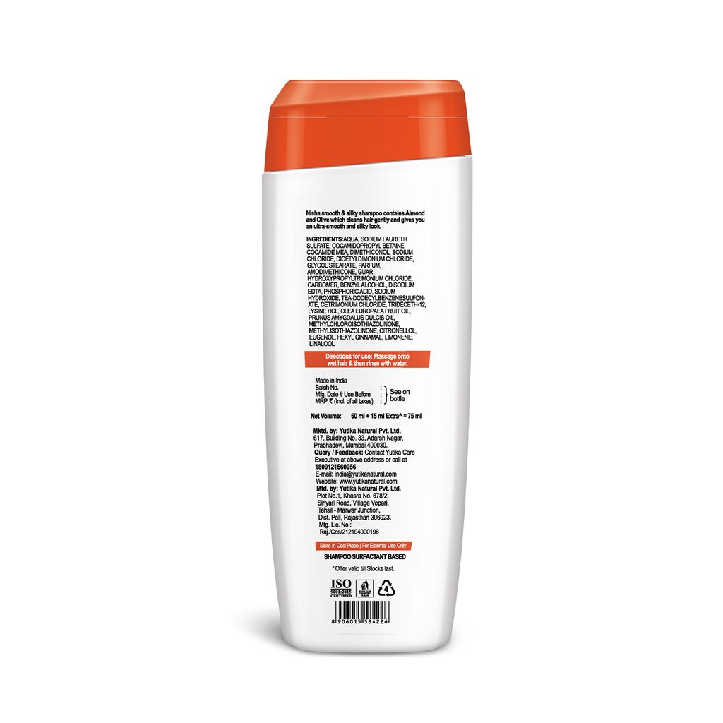 Nisha Smooth & Silky Shampoo for Women Men 75ml Pack of 4, Almond & Olive Actives Shampoo for Naturally Soft Silky Hair view 2