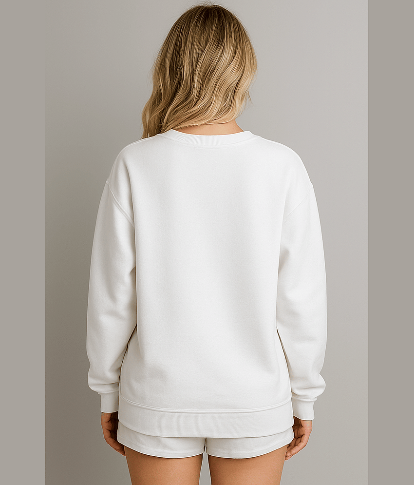 HARPITA Women Fleece Round Neck Sweatshirt For Light Winters ( White ) view 2