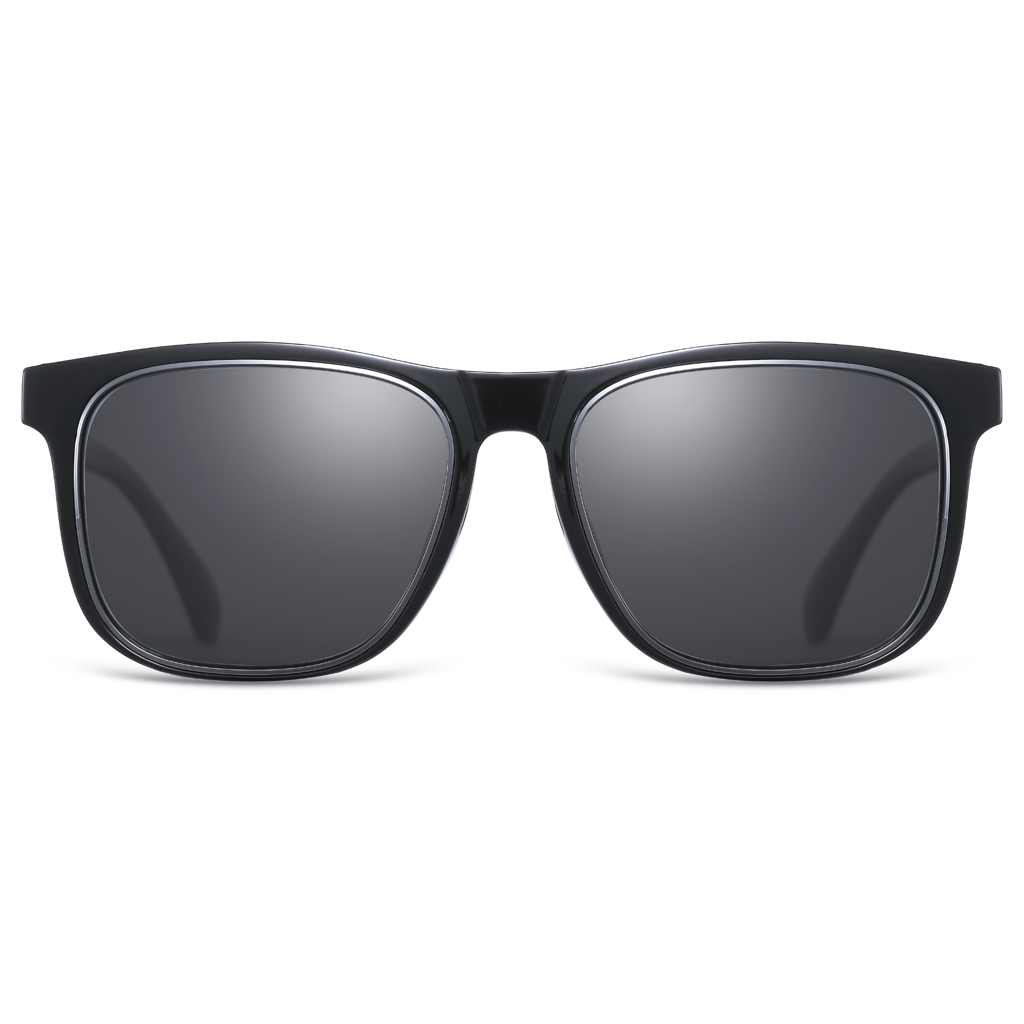 PARIM Polarized Unisex Rectangular Sunglasses Black Frame / Silver::Grey Lenses | SKU 11046 B2 view 2