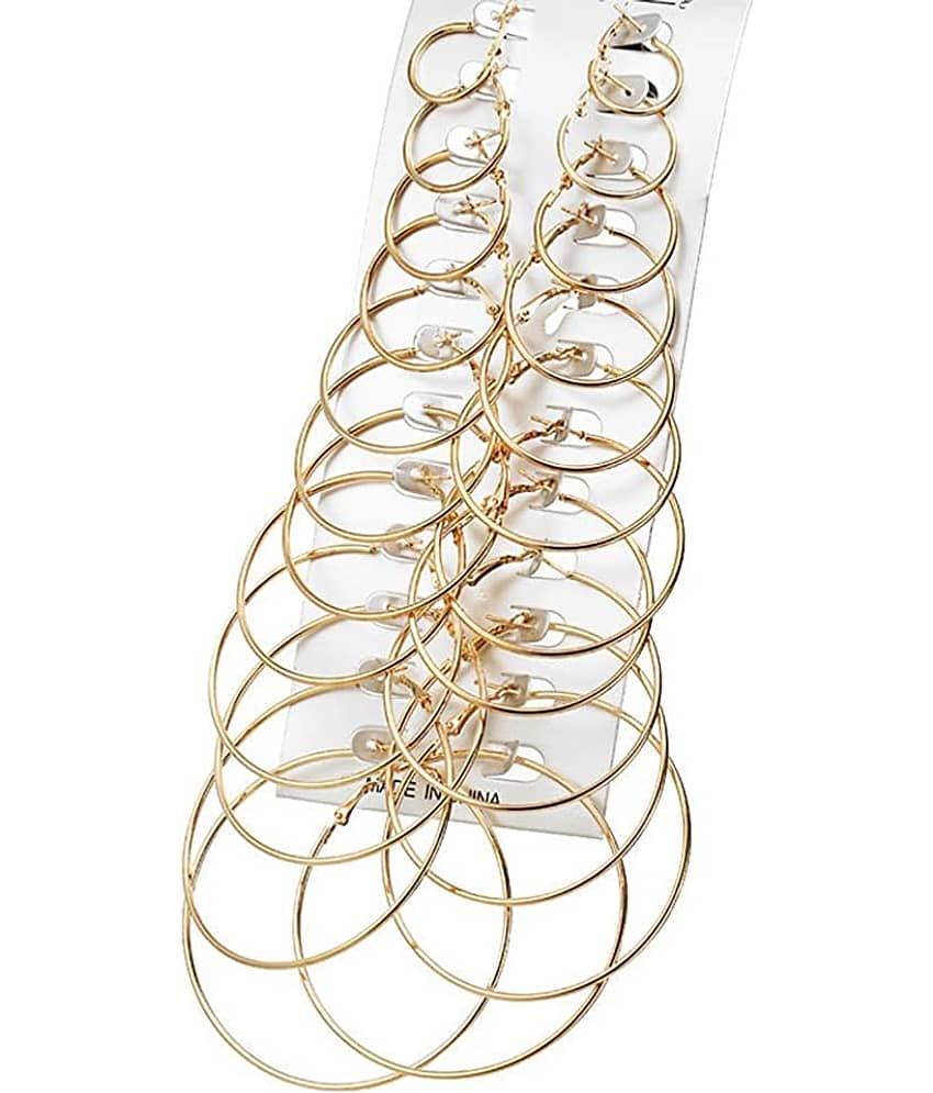 YouBella Golden Hoop Earrings Jewellery for Women - Combo of 12 view 2