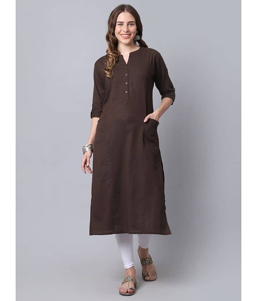 Pistaa - Brown Cotton Women's Straight Kurti ( Pack of 1 )