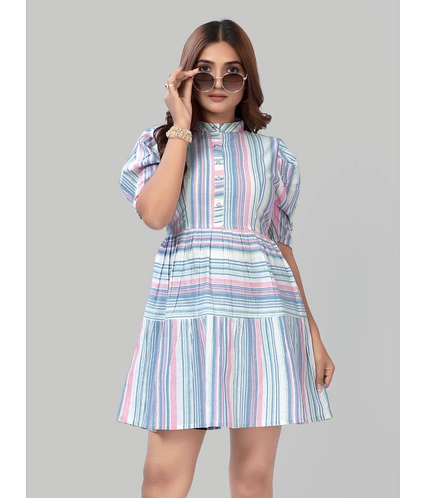 Hemang Fashion Women Cotton Striped Fit & Flare Dress ( Orange )