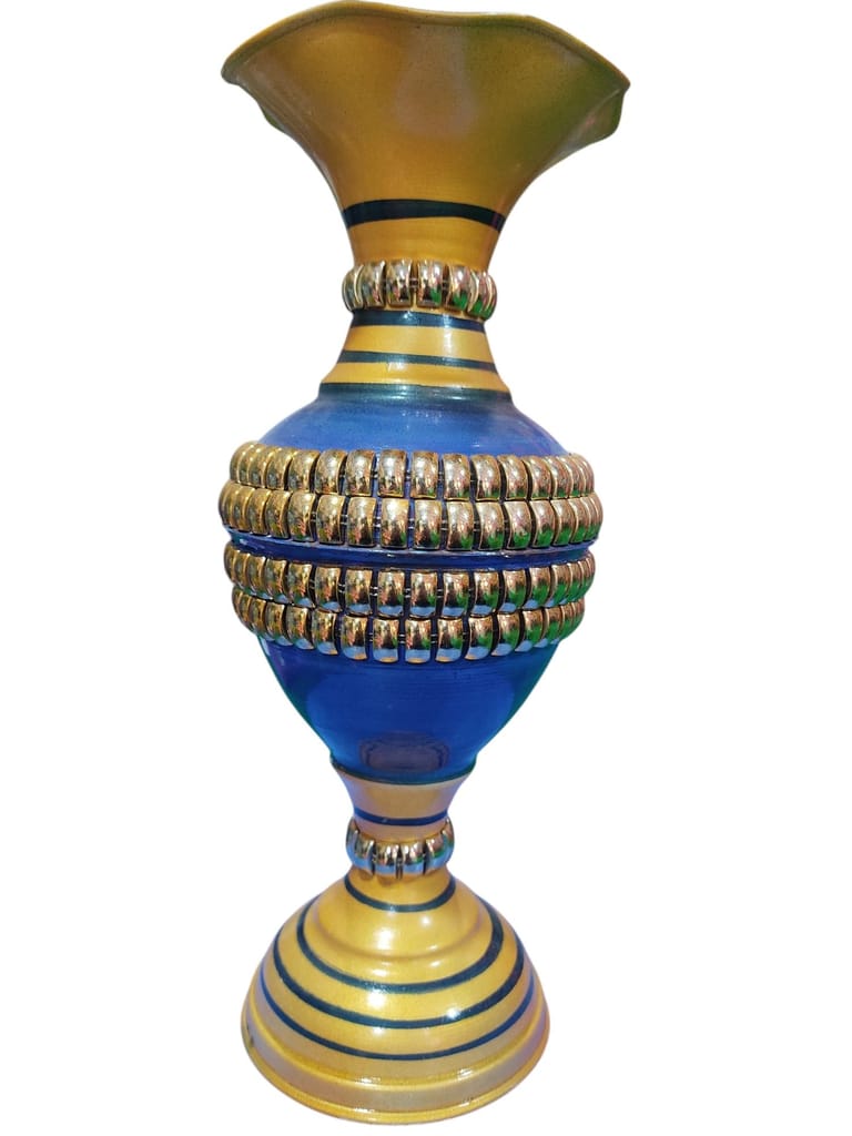 Blue and Gold Metal Flower Vase with Artificial Flowers view 2