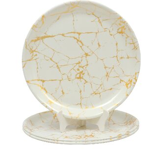 Ariya Melamine 11 Inch Dinner Plates - White & Gold, Set of 3 | Durable, Lightweight & Easy to Clean