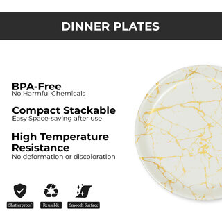 Ariya Melamine 11 Inch Dinner Plates - White & Gold, Set of 3 | Durable, Lightweight & Easy to Clean view 2