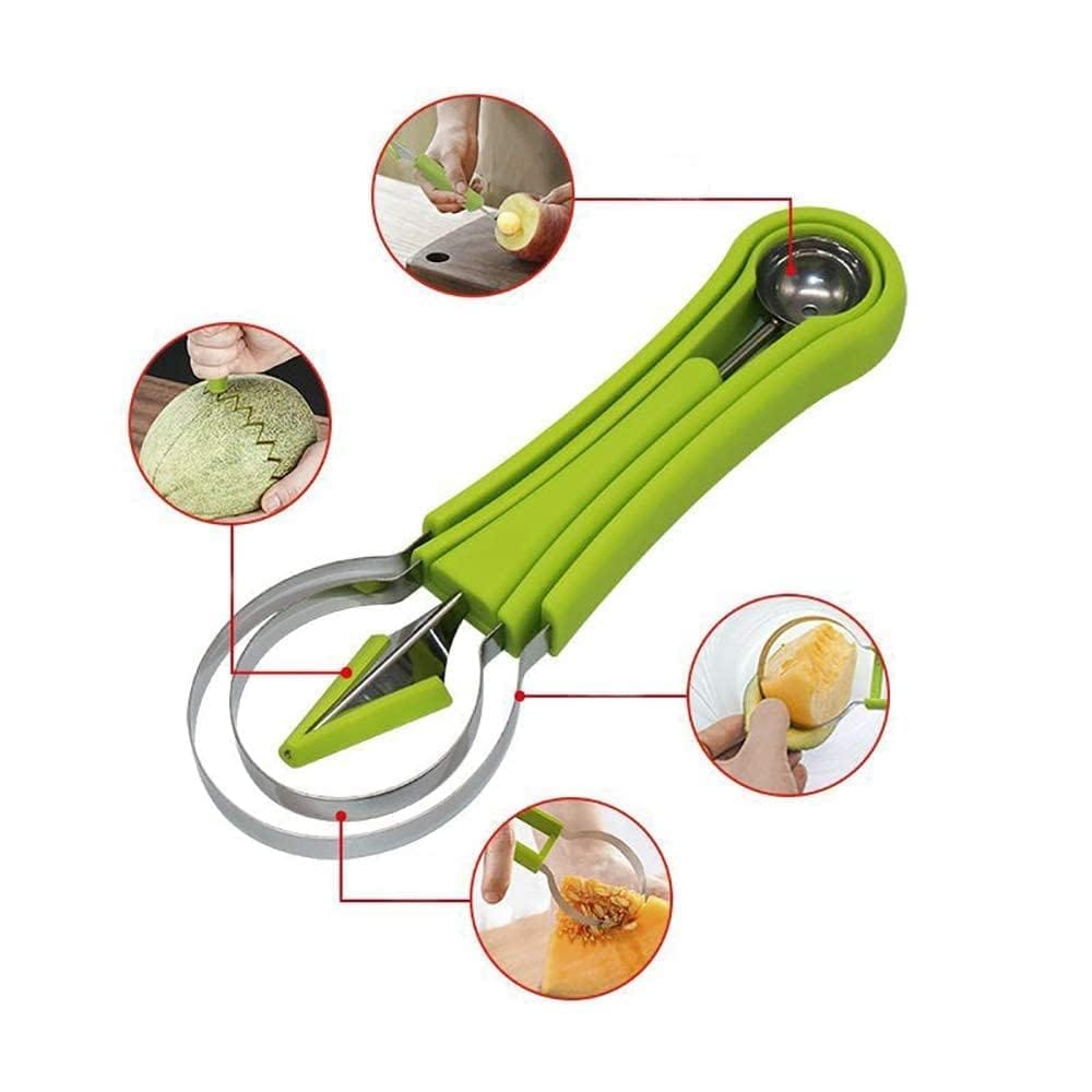 Melon Baller Scoop Set, Professional 4 in 1 Stainless Steel Watermelon Cutter Fruit Carving Tools Set,Fruit Scooper Seed Remover Watermelon Knife for Dig Pulp Separator (4 in 1 Scoop) (Standard) view 2
