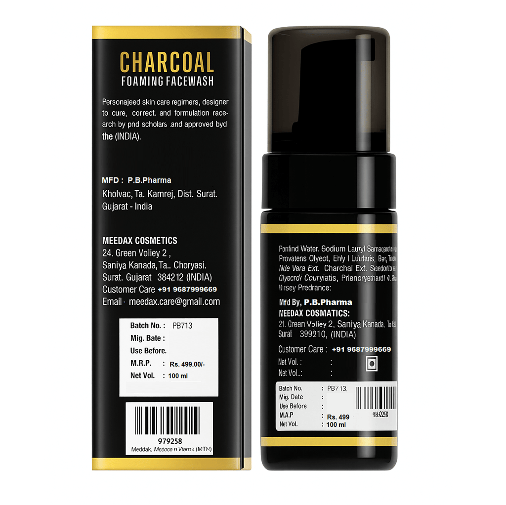 MEEDAX Charcoal Foaming Facewash with Vitamin B3 & Activated Charcoal, 100ml view 2