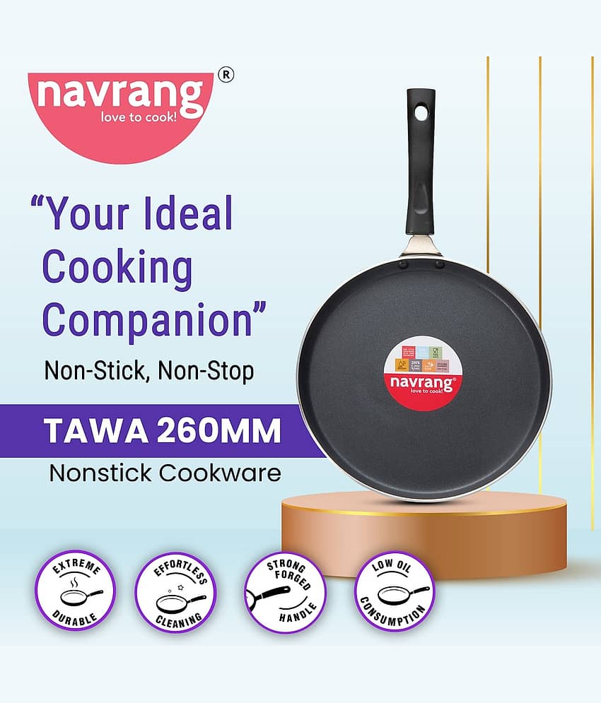 Navrang Non Stick Aluminium Dosa Tawa/Flat Tawa Heavy Bottom Bakelite Handle 3 mm Thickness 26 cm Diameter view 2